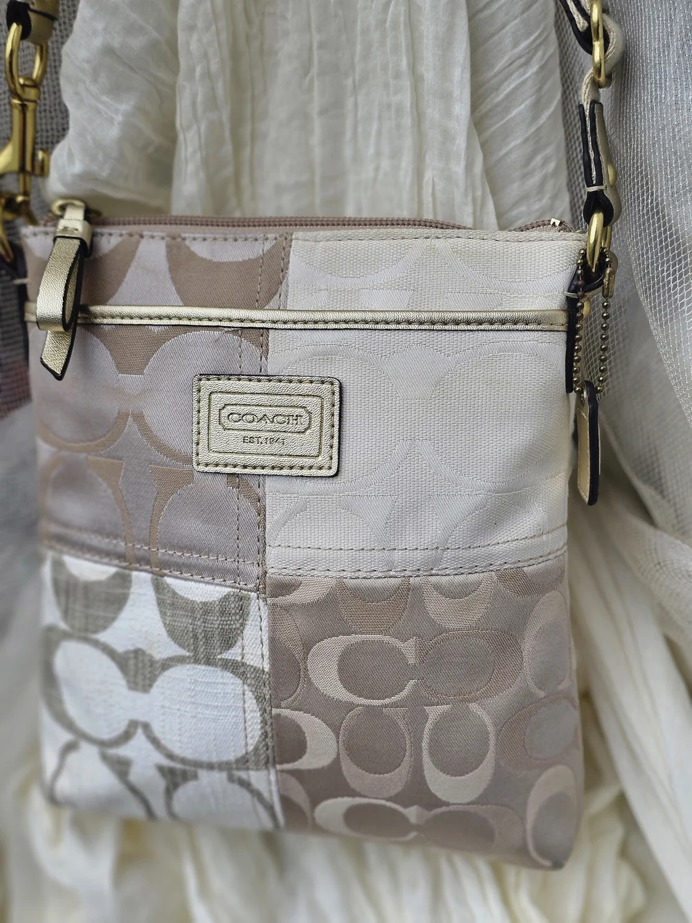 Coach Patch Patchwork Signature Crossbody Bag in Neutral Beige - Picture 1 of 16